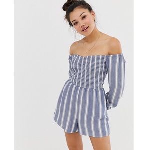 HOLLISTER Blue and White Striped Romper